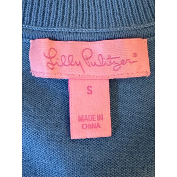 Lilly Pulitzer Size S Blue Heidi Cardigan Gold Buttons Pockets Cotton Blend - Picture 5 of 11